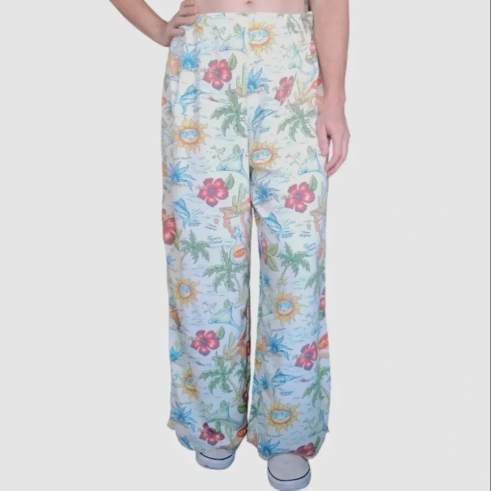 SPA Cantina Tropical‎ Beachy Coastal Relaxed Straight Leg Pants White Size Small